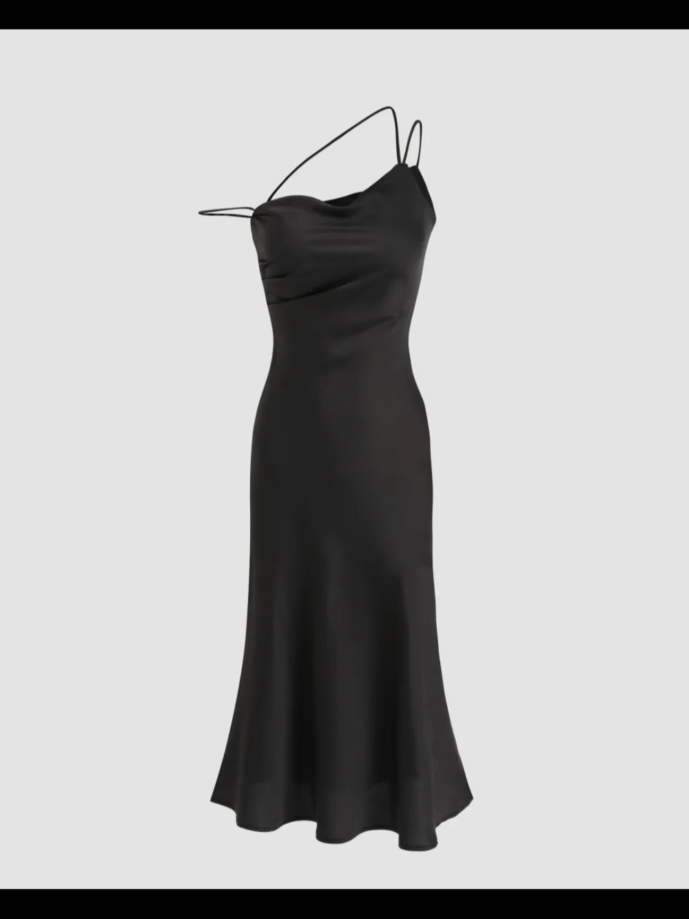 Cider One-Shoulder Black Satin Slip Dress